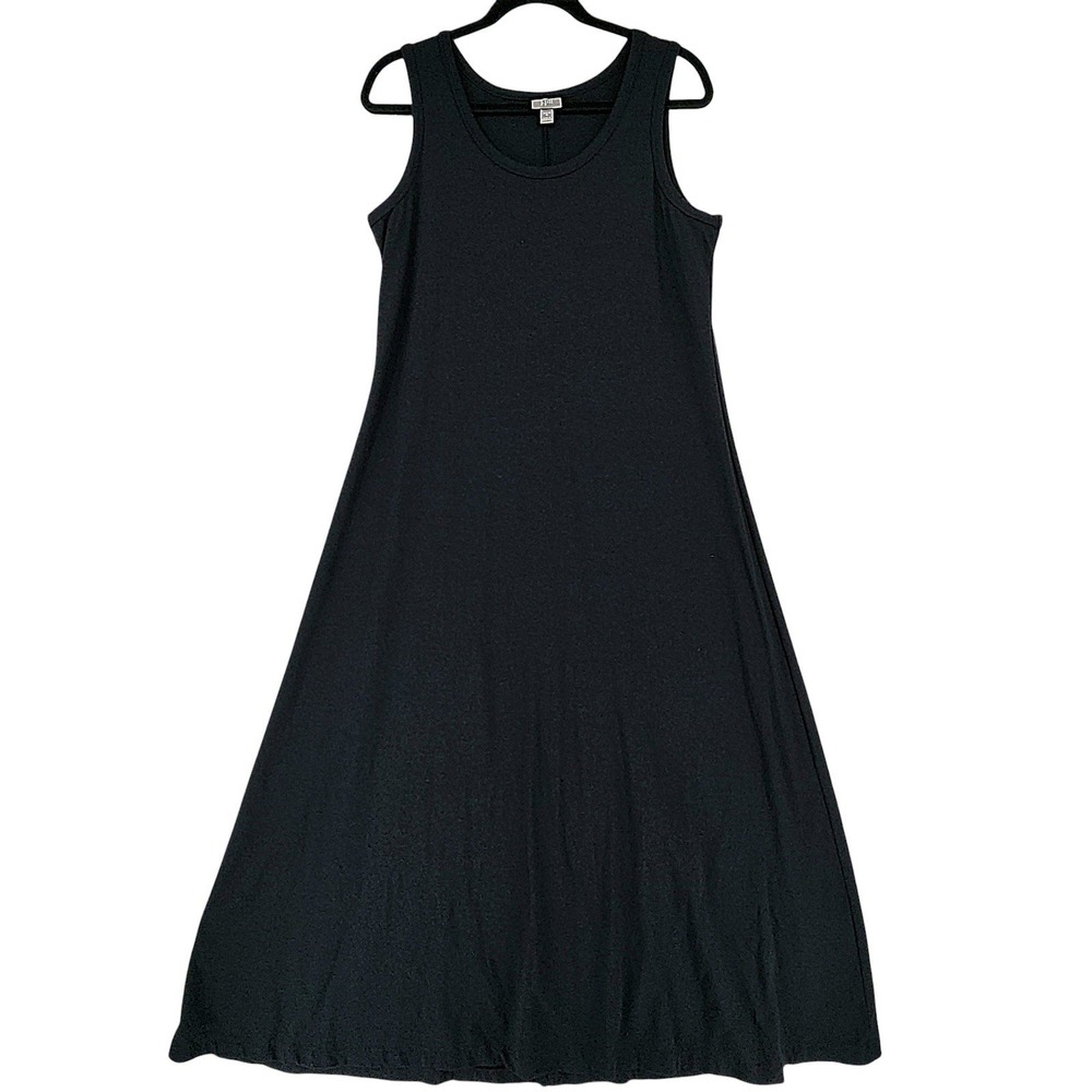J Jill Maxi Dress M Black Pima Cotton Modal Stretch Sleeveless Lagenlook Minimal